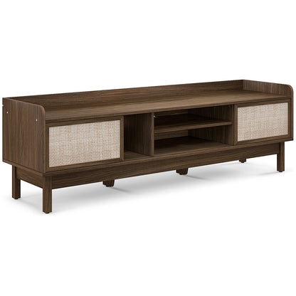 Sliding Door TV Stand for 65" TV with Woven Doors, Walnut Entertainment Centers & TV Stands   at Gallery Canada