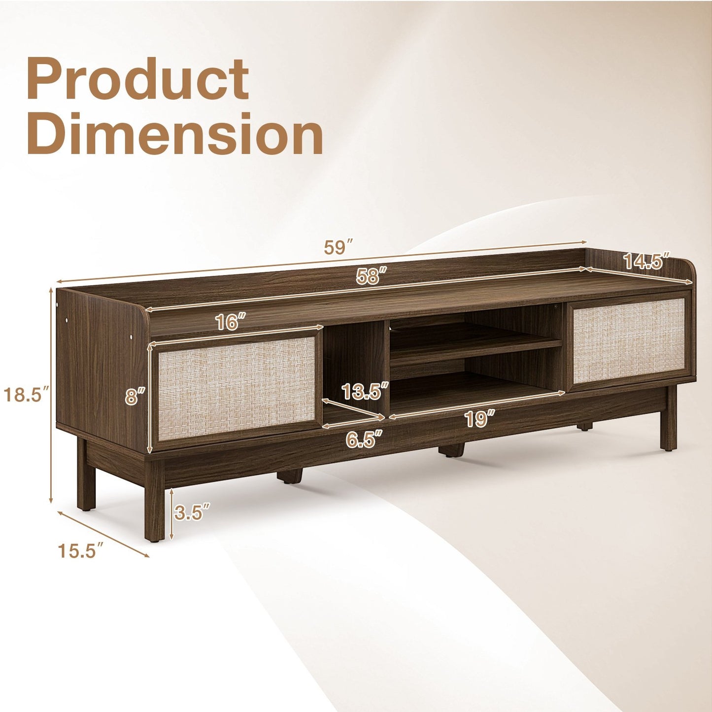 Sliding Door TV Stand for 65" TV with Woven Doors, Walnut Entertainment Centers & TV Stands   at Gallery Canada