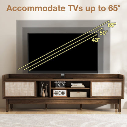 Sliding Door TV Stand for 65" TV with Woven Doors, Walnut Entertainment Centers & TV Stands   at Gallery Canada