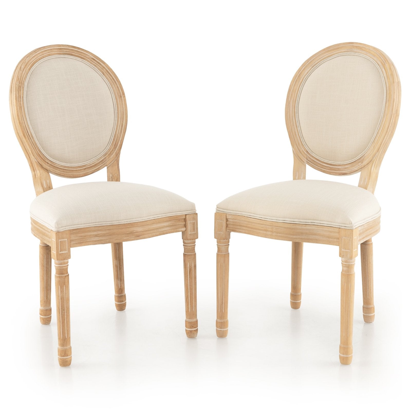 Rubber Wood Kitchen French Dining Chair Set of 2 with Sponge Padding and Round Backrest, Beige Dining Chairs   at Gallery Canada