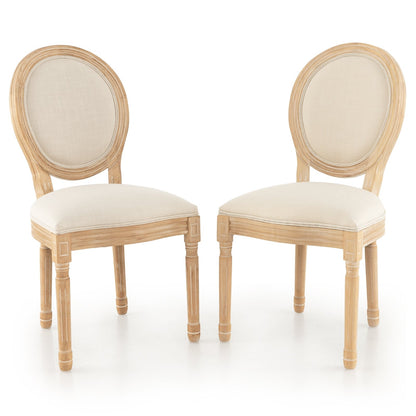 Rubber Wood Kitchen French Dining Chair Set of 2 with Sponge Padding and Round Backrest, Beige Dining Chairs   at Gallery Canada