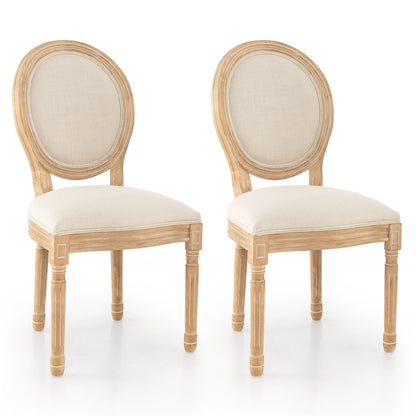 Rubber Wood Kitchen French Dining Chair Set of 2 with Sponge Padding and Round Backrest, Beige Dining Chairs   at Gallery Canada