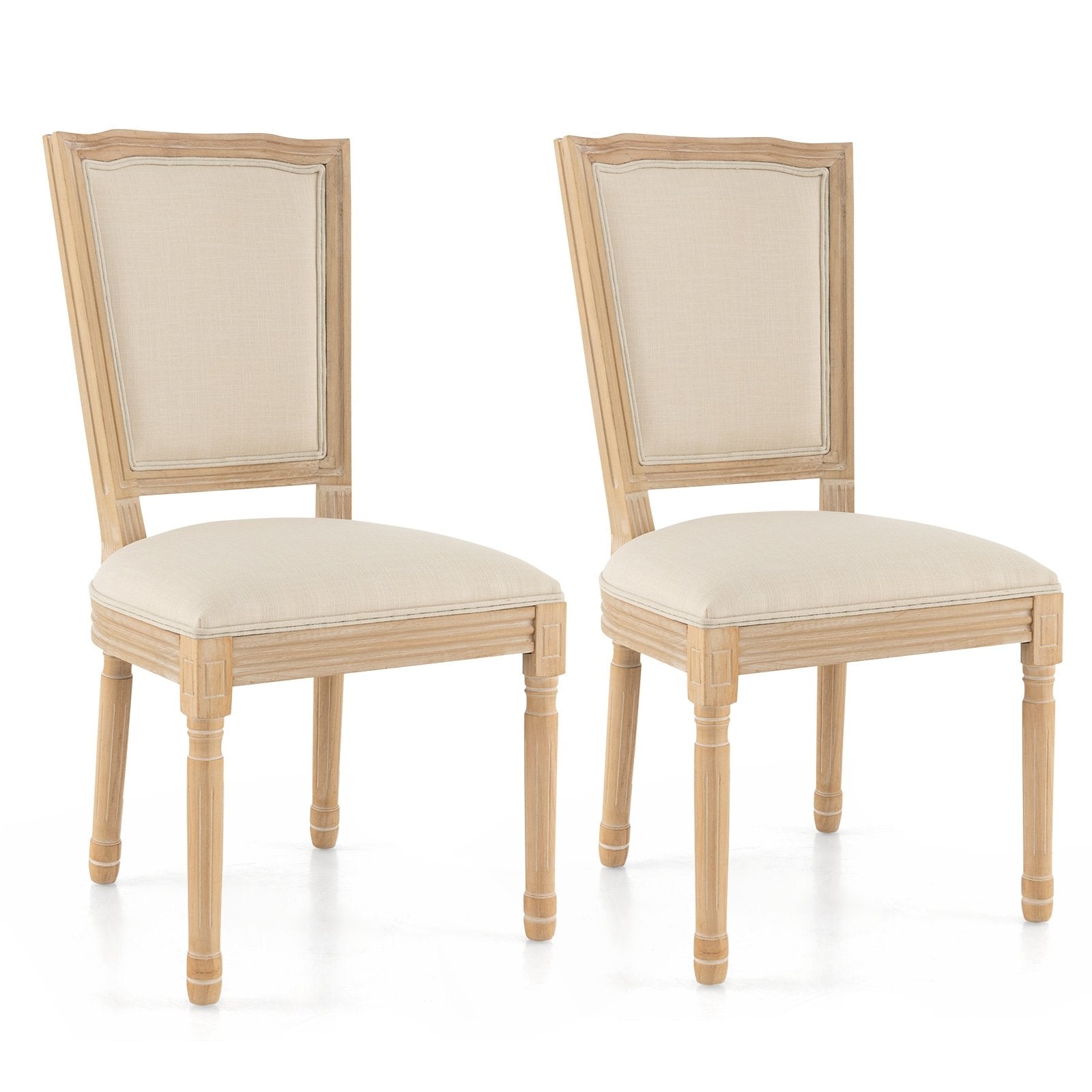 French Dining Chair Set of 2 with Rectangular Backrest and Solid Rubber Wood Frame, Beige Dining Chairs   at Gallery Canada