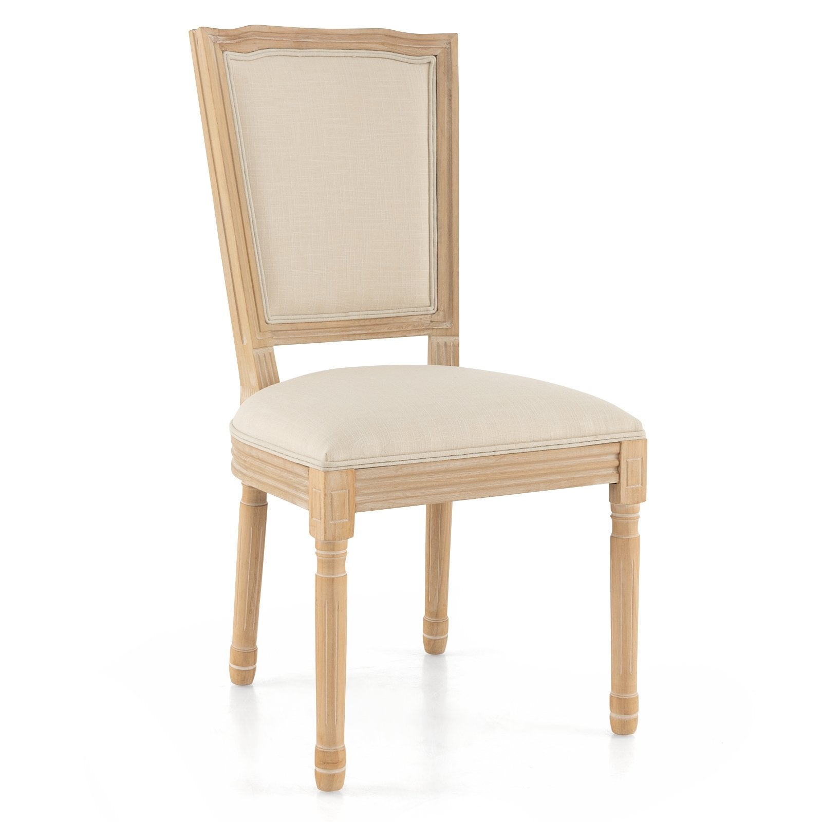 French Dining Chair Set of 2 with Rectangular Backrest and Solid Rubber Wood Frame, Beige Dining Chairs   at Gallery Canada