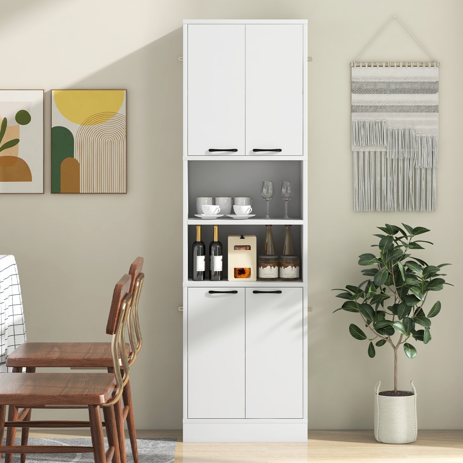 75" Kitchen Pantry Cabinet Tall Cupboard with Doors and Shelves, White Sideboards Cabinets & Buffets   at Gallery Canada