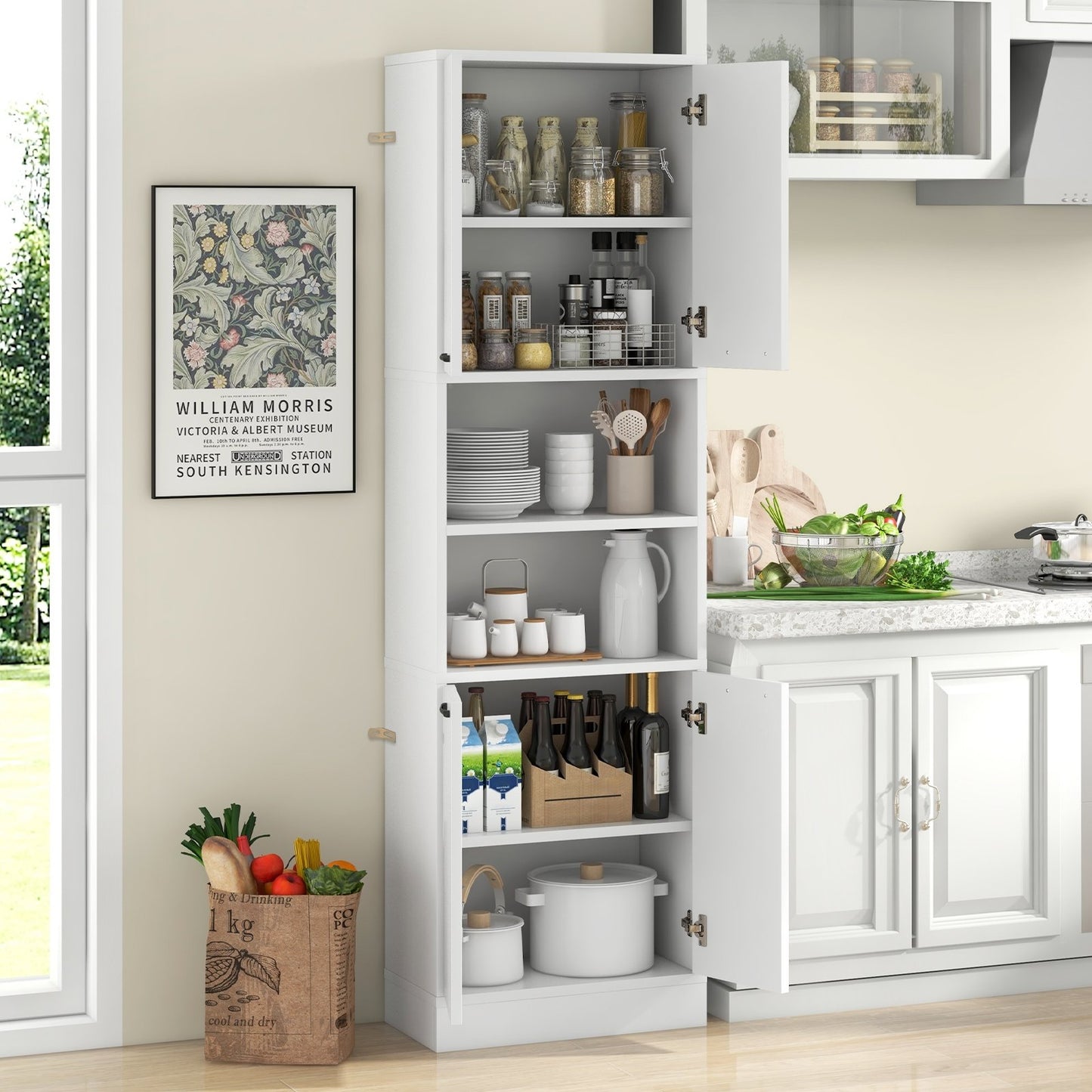 75" Kitchen Pantry Cabinet Tall Cupboard with Doors and Shelves, White Sideboards Cabinets & Buffets   at Gallery Canada