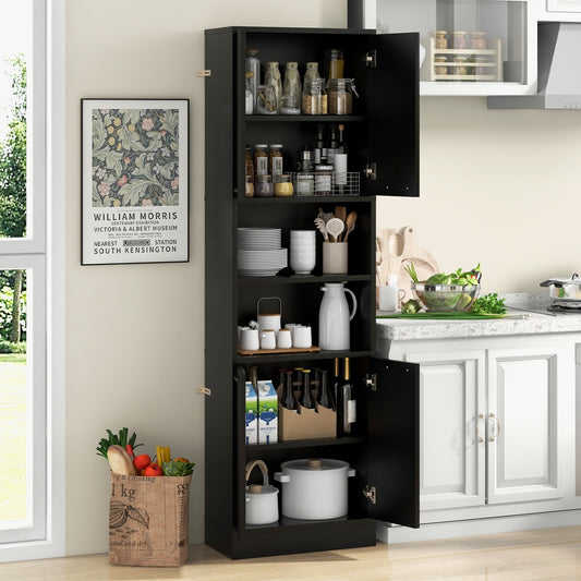 75" Kitchen Pantry Cabinet Tall Cupboard with Doors and Shelves, Black Sideboards Cabinets & Buffets   at Gallery Canada