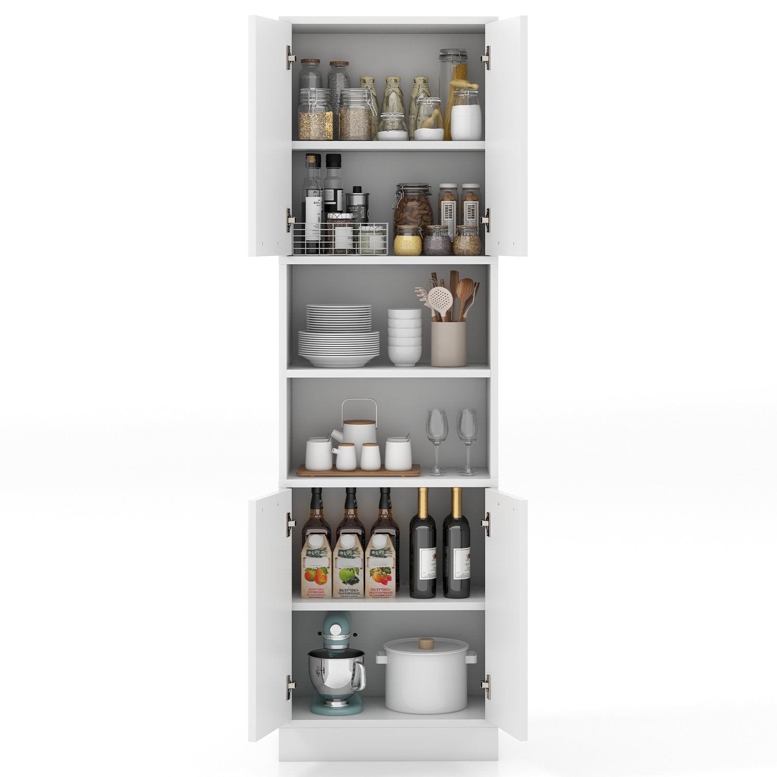 75" Kitchen Pantry Cabinet Tall Cupboard with Doors and Shelves, White Sideboards Cabinets & Buffets   at Gallery Canada