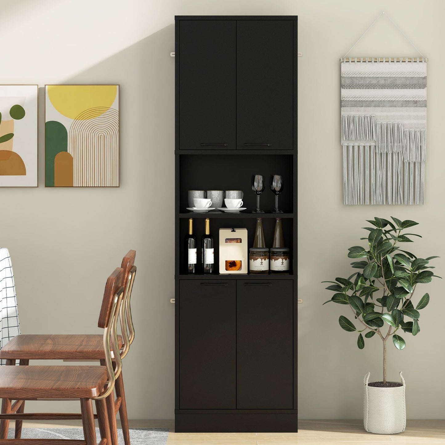 75" Kitchen Pantry Cabinet Tall Cupboard with Doors and Shelves, Black Sideboards Cabinets & Buffets   at Gallery Canada