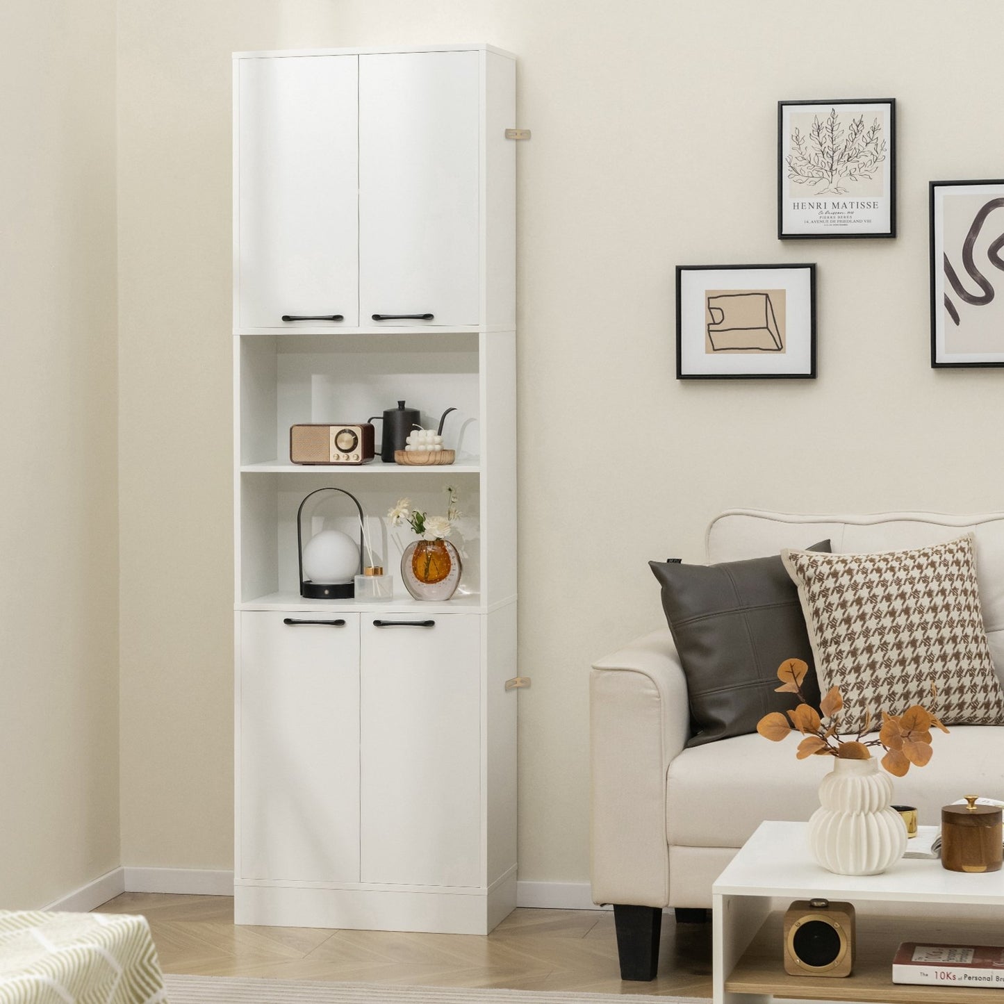 75" Kitchen Pantry Cabinet Tall Cupboard with Doors and Shelves, White Sideboards Cabinets & Buffets   at Gallery Canada