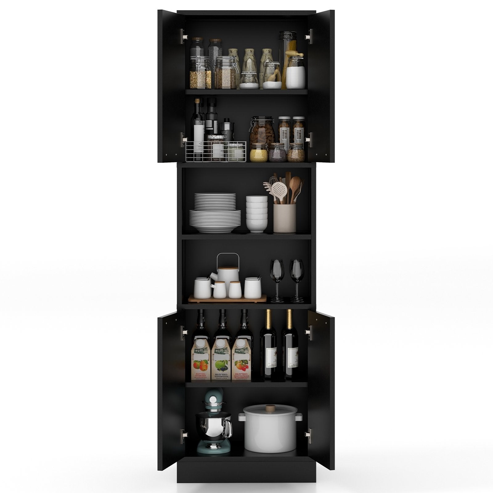 75" Kitchen Pantry Cabinet Tall Cupboard with Doors and Shelves, Black Sideboards Cabinets & Buffets   at Gallery Canada