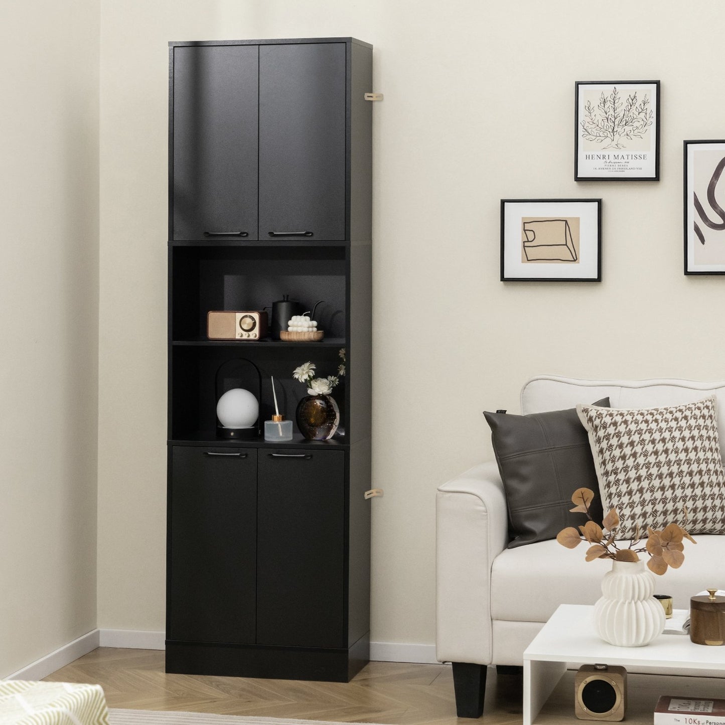 75" Kitchen Pantry Cabinet Tall Cupboard with Doors and Shelves, Black Sideboards Cabinets & Buffets   at Gallery Canada