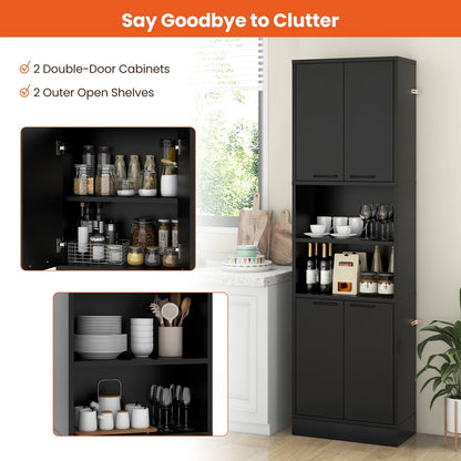 75" Kitchen Pantry Cabinet Tall Cupboard with Doors and Shelves, Black Sideboards Cabinets & Buffets   at Gallery Canada