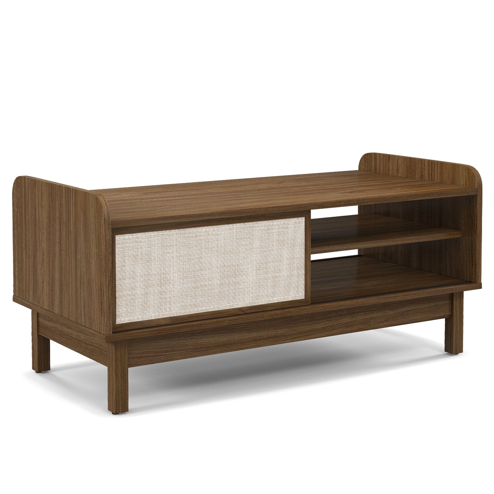 Mid-Century Center Table with Storage and Weaving Sliding Door & Adjustable Shelf, Walnut Entertainment Centers & TV Stands Walnut at Gallery Canada