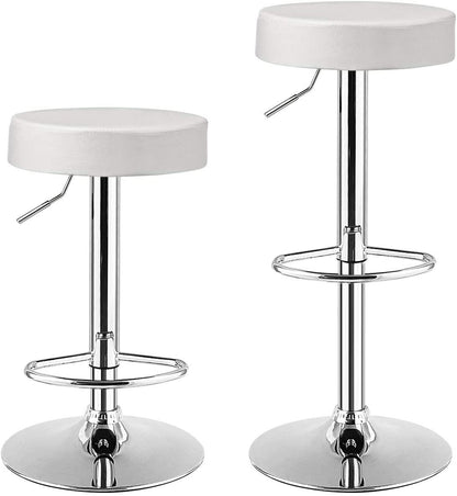 Set of 2 Adjustable Round PU Leather Swivel Barstool with Chrome Footrest, White Bar Stools   at Gallery Canada