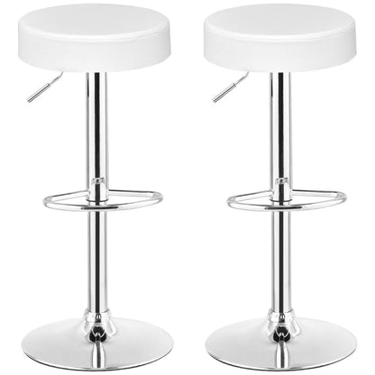 Set of 2 Adjustable Round PU Leather Swivel Barstool with Chrome Footrest, White Bar Stools   at Gallery Canada