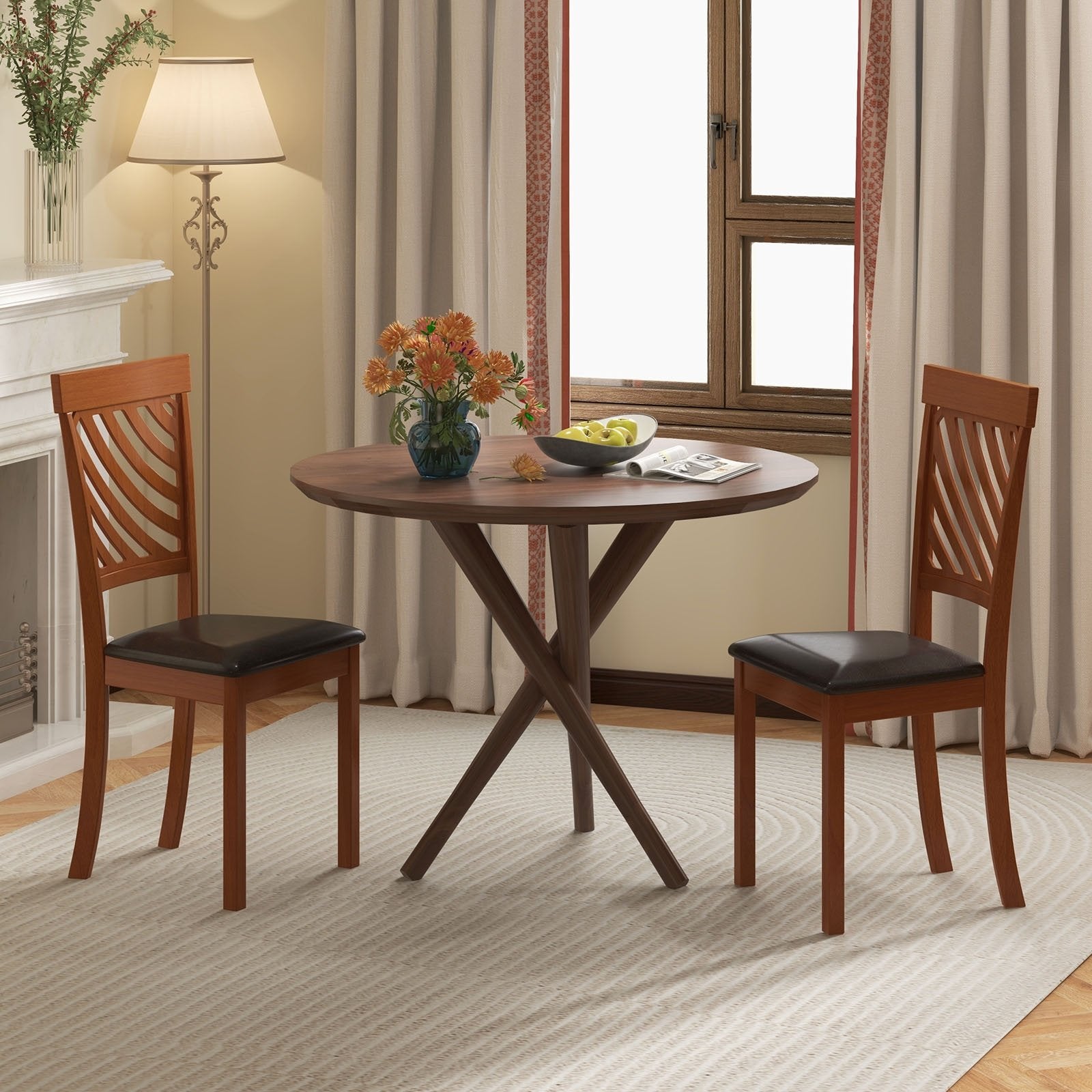 Dining Chair Set of 2 with Rubber Wood Legs and Ergonomic Back for Dining Room, Walnut Dining Chairs   at Gallery Canada