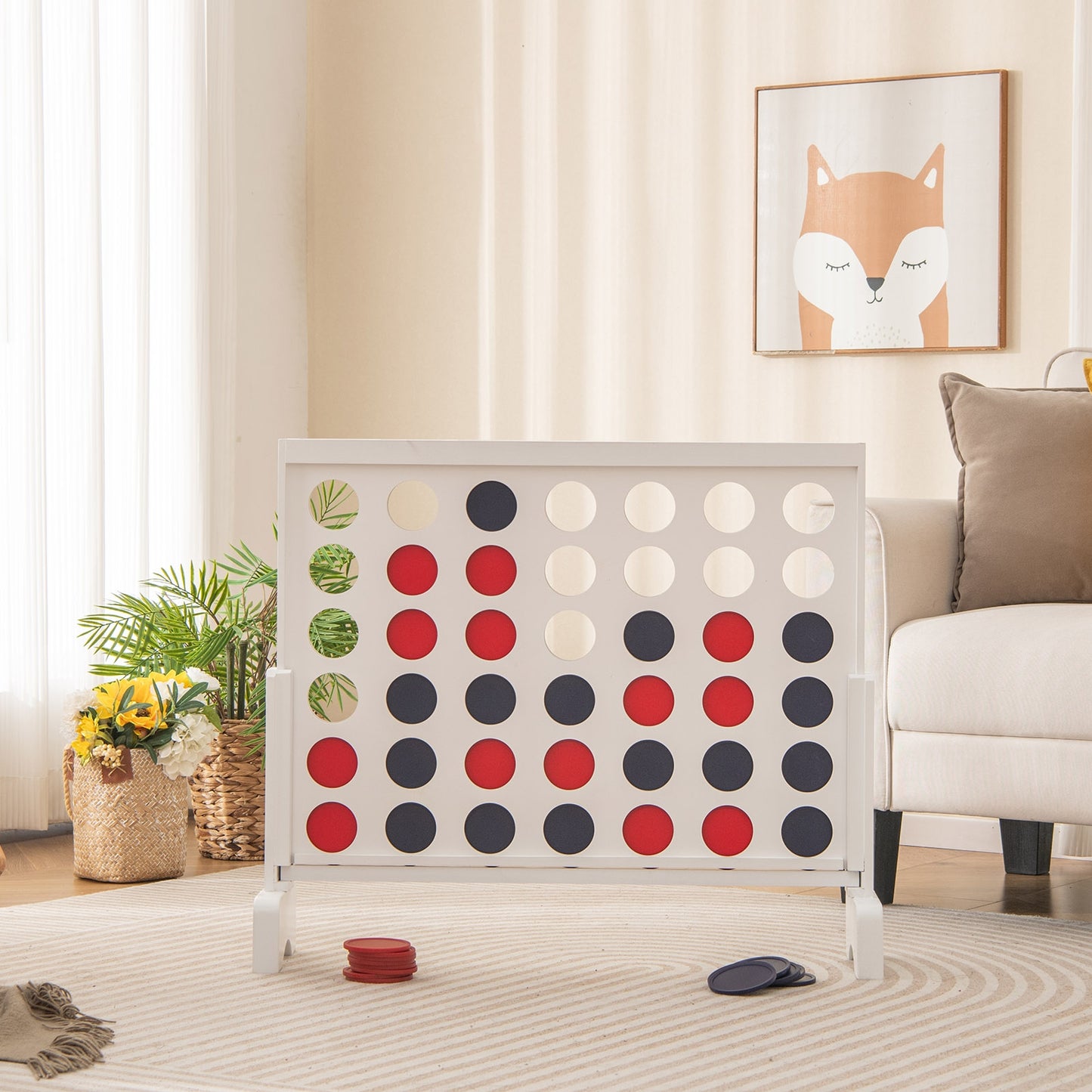 Wooden4-in-a-row Game Set with 42 PCS Chips and 600D Oxford Fabric Carrying Bag, White Lawn Games   at Gallery Canada