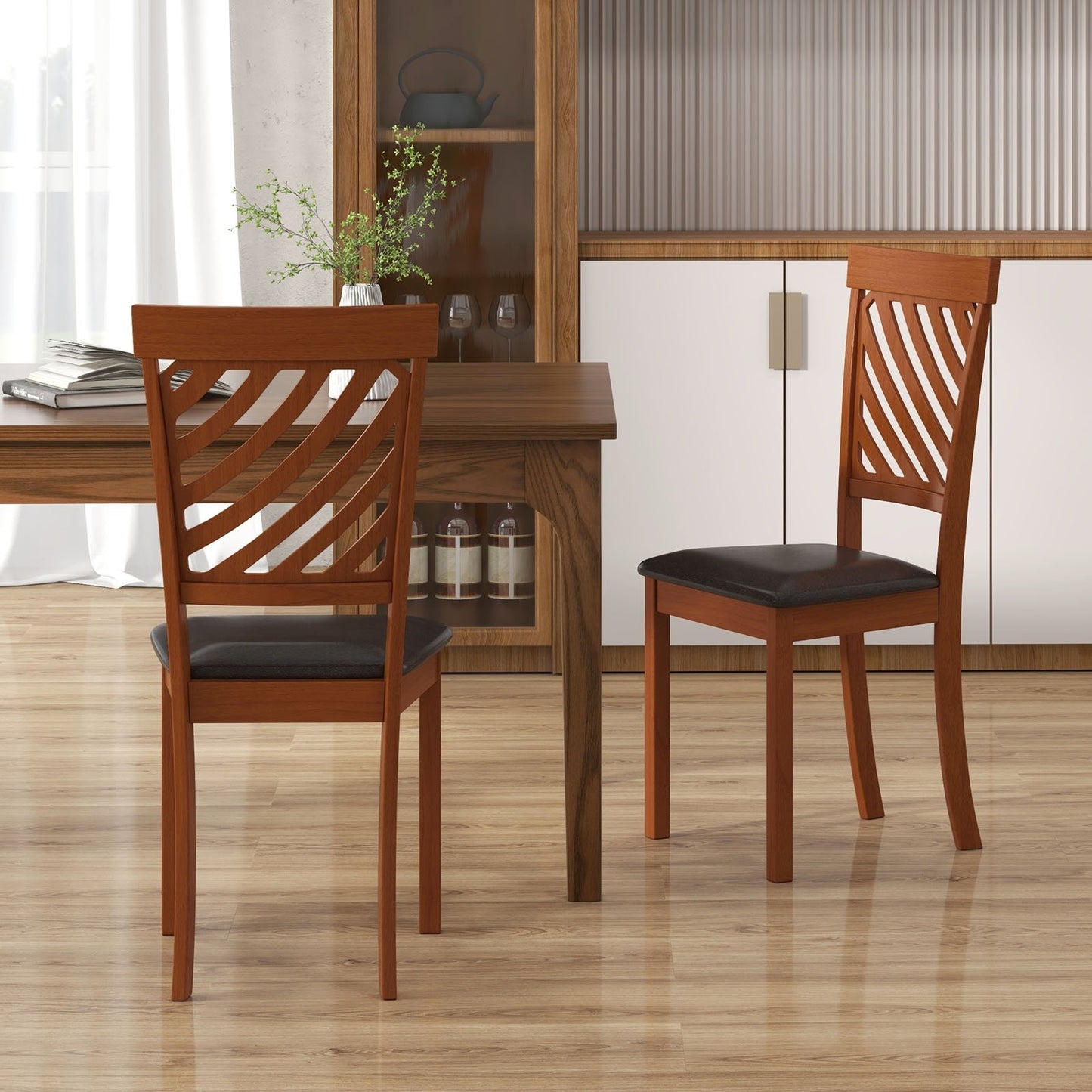 Dining Chair Set of 2 with Rubber Wood Legs and Ergonomic Back for Dining Room, Walnut Dining Chairs   at Gallery Canada