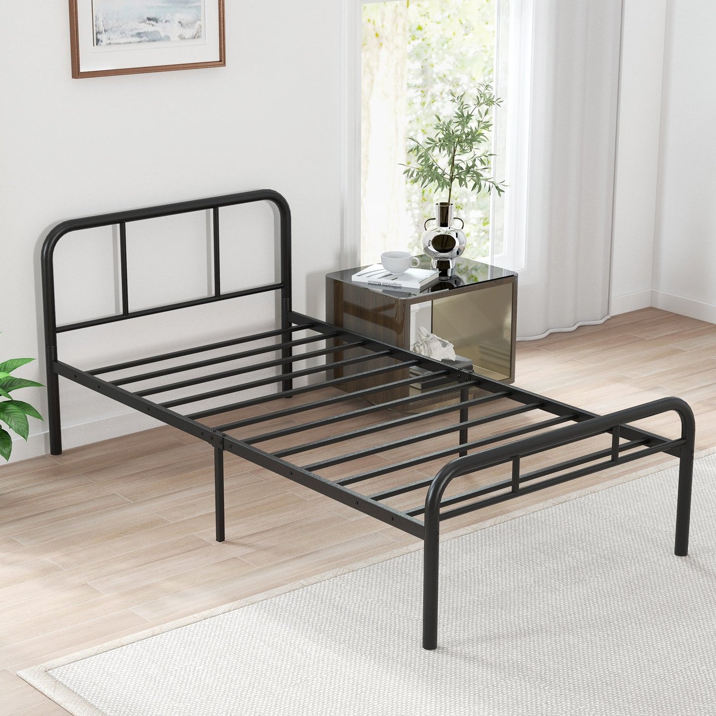 Modern Metal Platform Bed with Headboard and Footboard, Black Beds & Bed Frames   at Gallery Canada