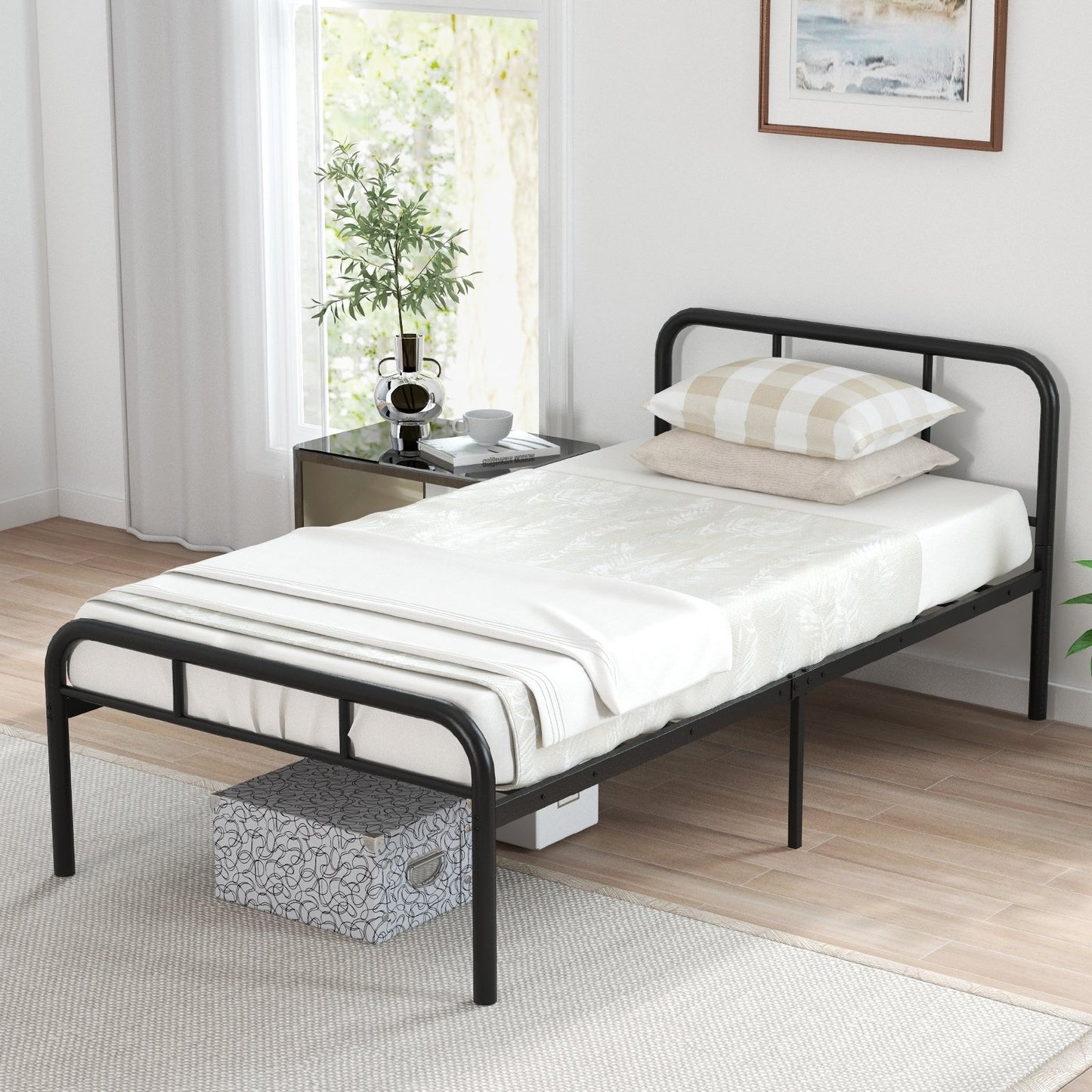 Modern Metal Platform Bed with Headboard and Footboard, Black Beds & Bed Frames   at Gallery Canada