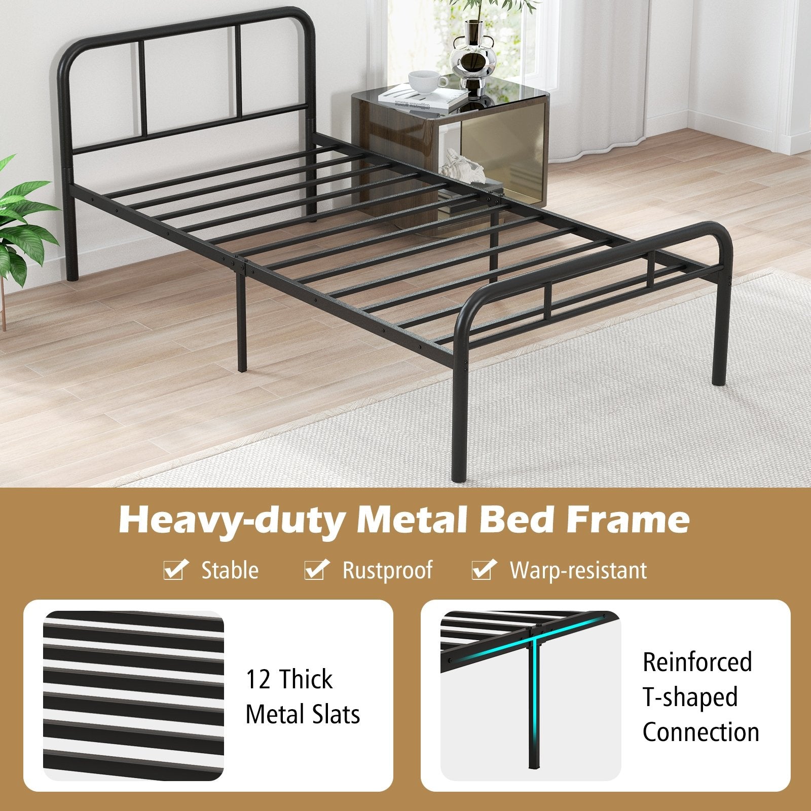 Modern Metal Platform Bed with Headboard and Footboard, Black Beds & Bed Frames   at Gallery Canada