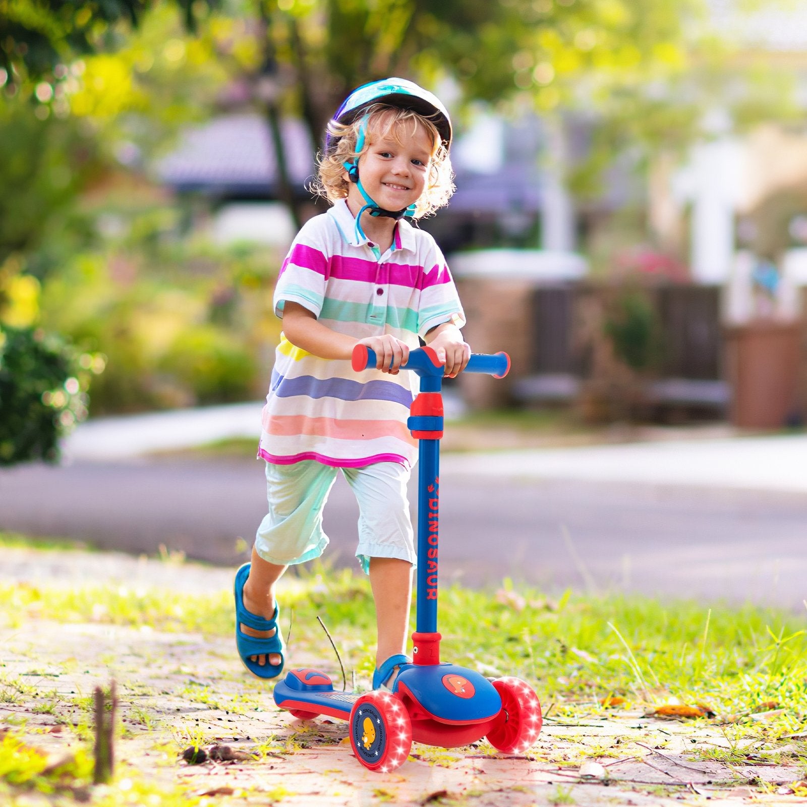 Folding Kids Scooter with Extra Wide Deck and LED Lighted PU Wheels, Blue Scooters   at Gallery Canada