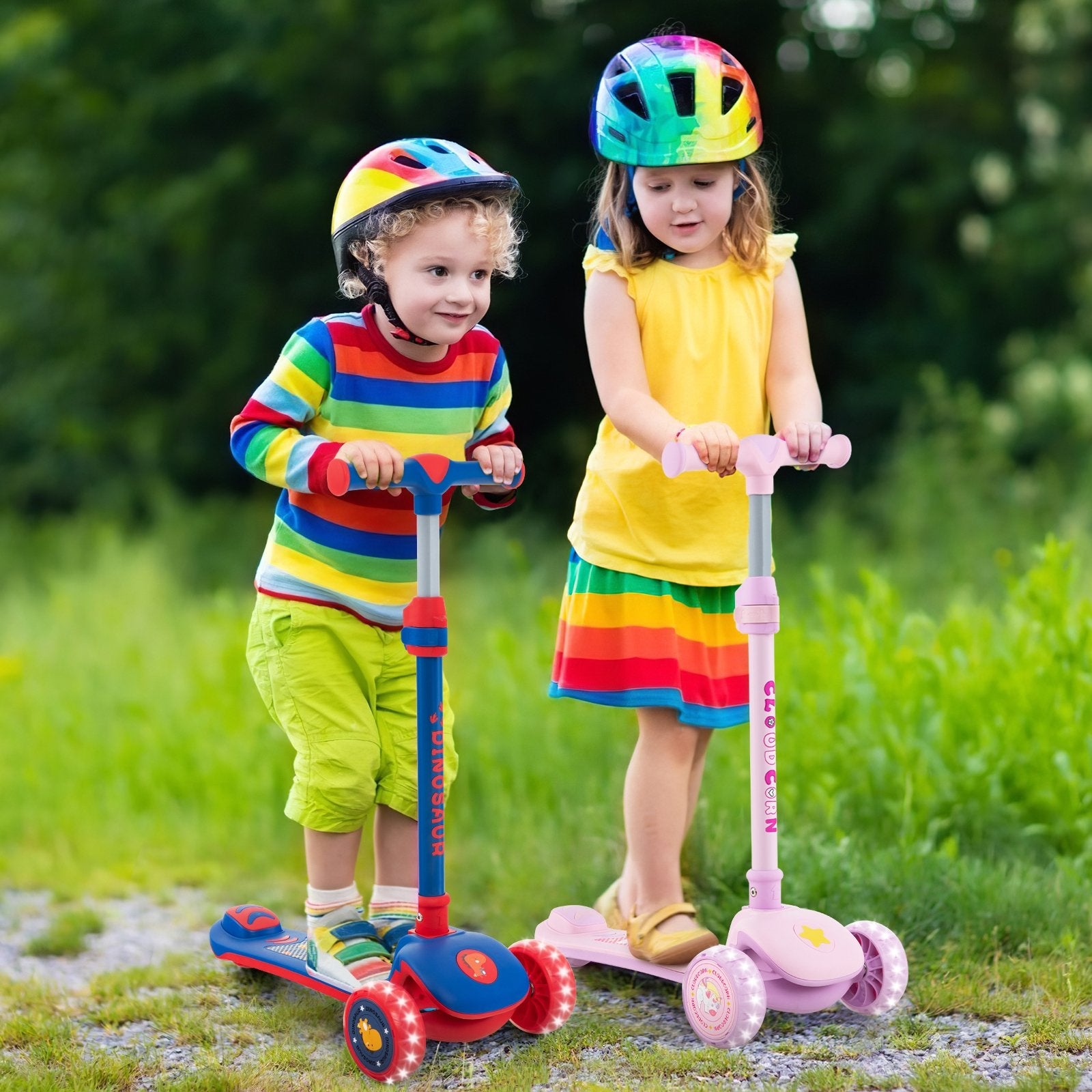 Folding Kids Scooter with Extra Wide Deck and LED Lighted PU Wheels, Blue Scooters   at Gallery Canada