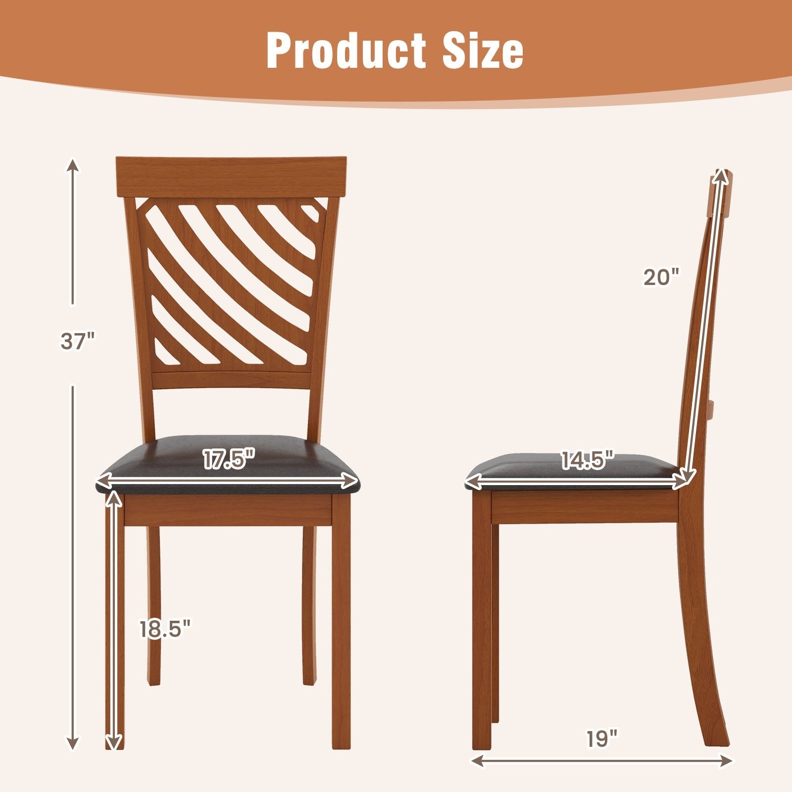 Dining Chair Set of 2 with Rubber Wood Legs and Ergonomic Back for Dining Room, Walnut - Gallery Canada