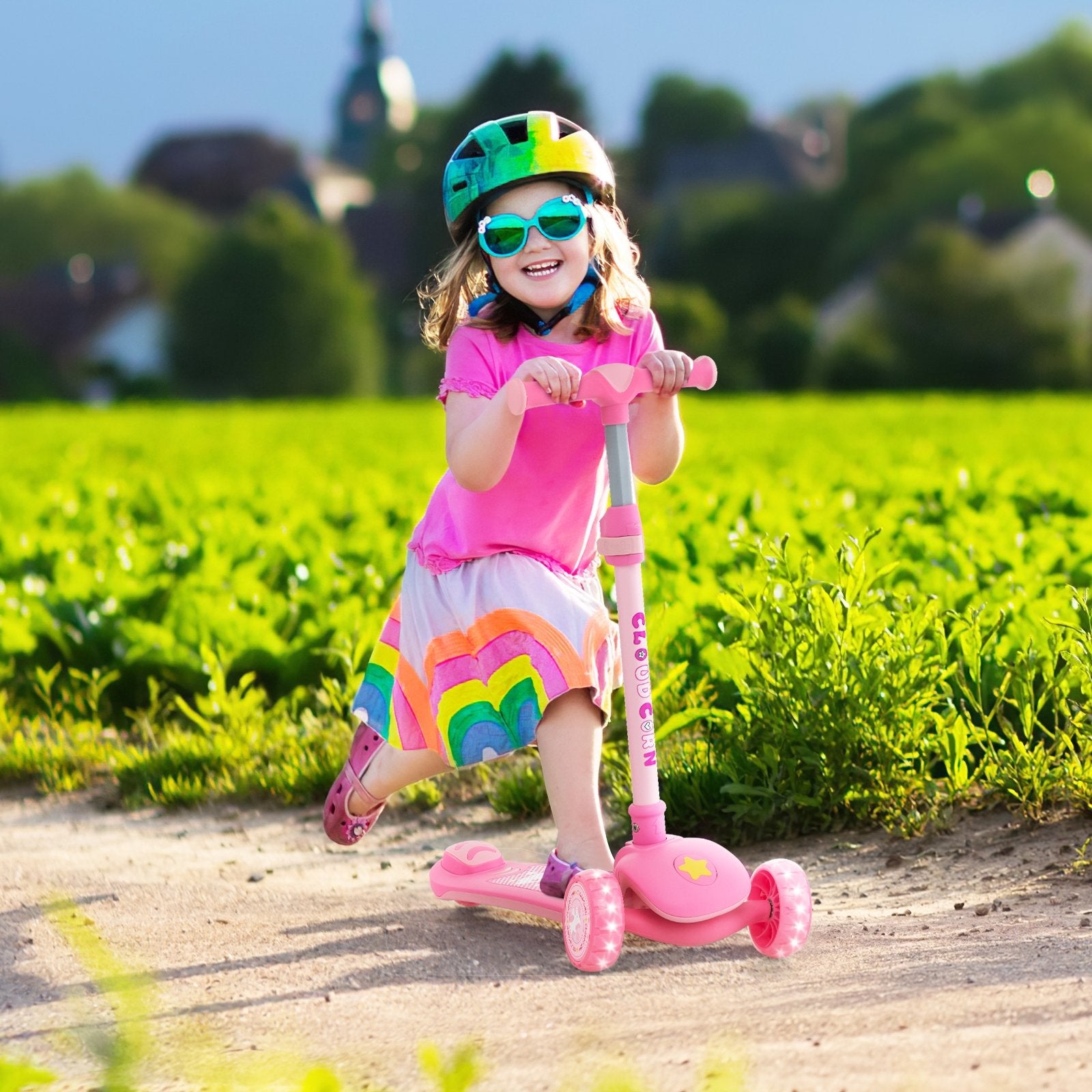 Folding Kids Scooter with Extra Wide Deck and LED Lighted PU Wheels, Pink Scooters   at Gallery Canada