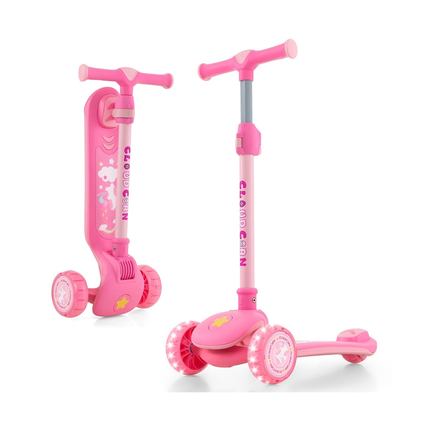 Folding Kids Scooter with Extra Wide Deck and LED Lighted PU Wheels, Pink Scooters   at Gallery Canada