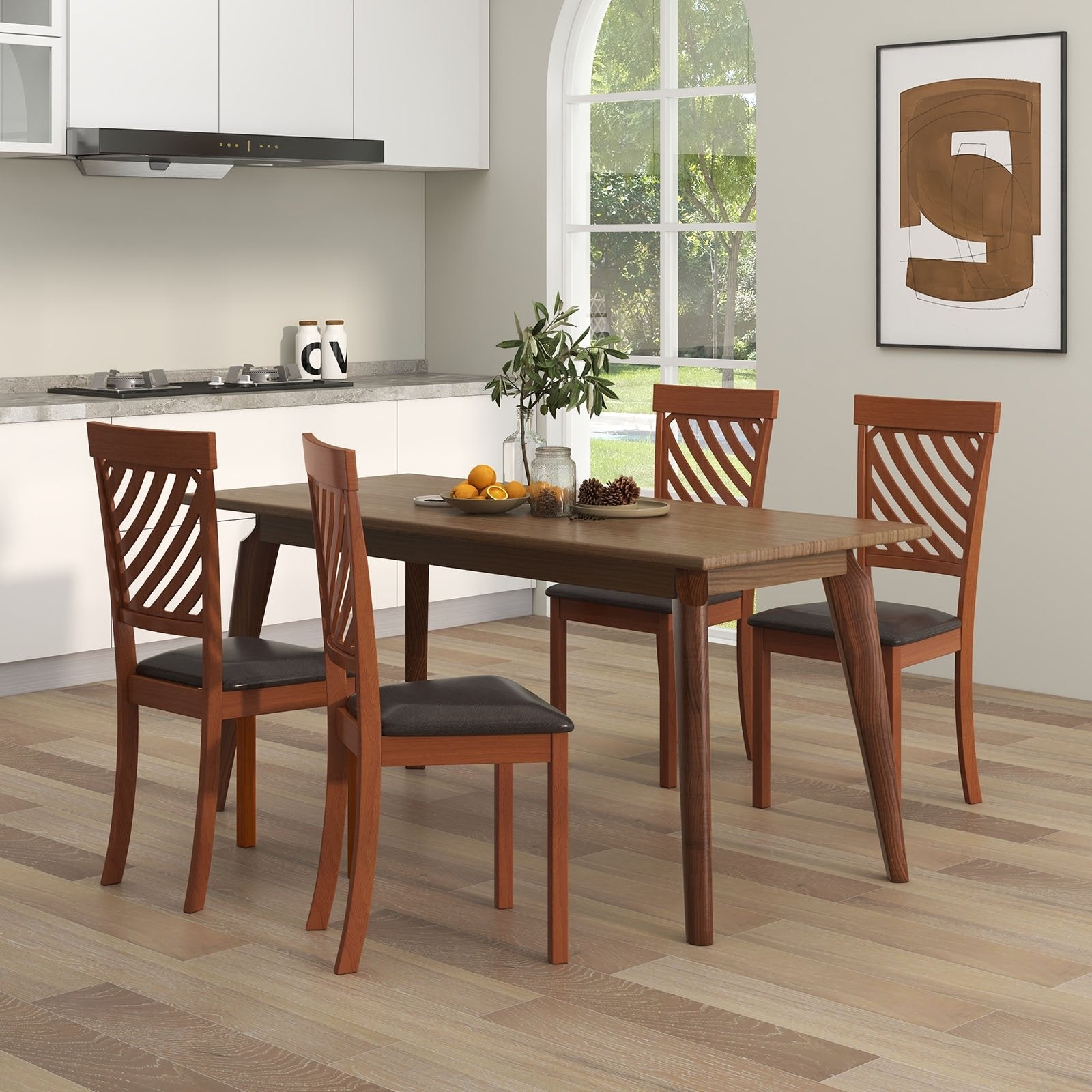 Dining Chair Set of 2 with Rubber Wood Legs and Ergonomic Back for Dining Room, Walnut Dining Chairs   at Gallery Canada