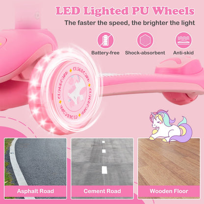 Folding Kids Scooter with Extra Wide Deck and LED Lighted PU Wheels, Pink Scooters   at Gallery Canada