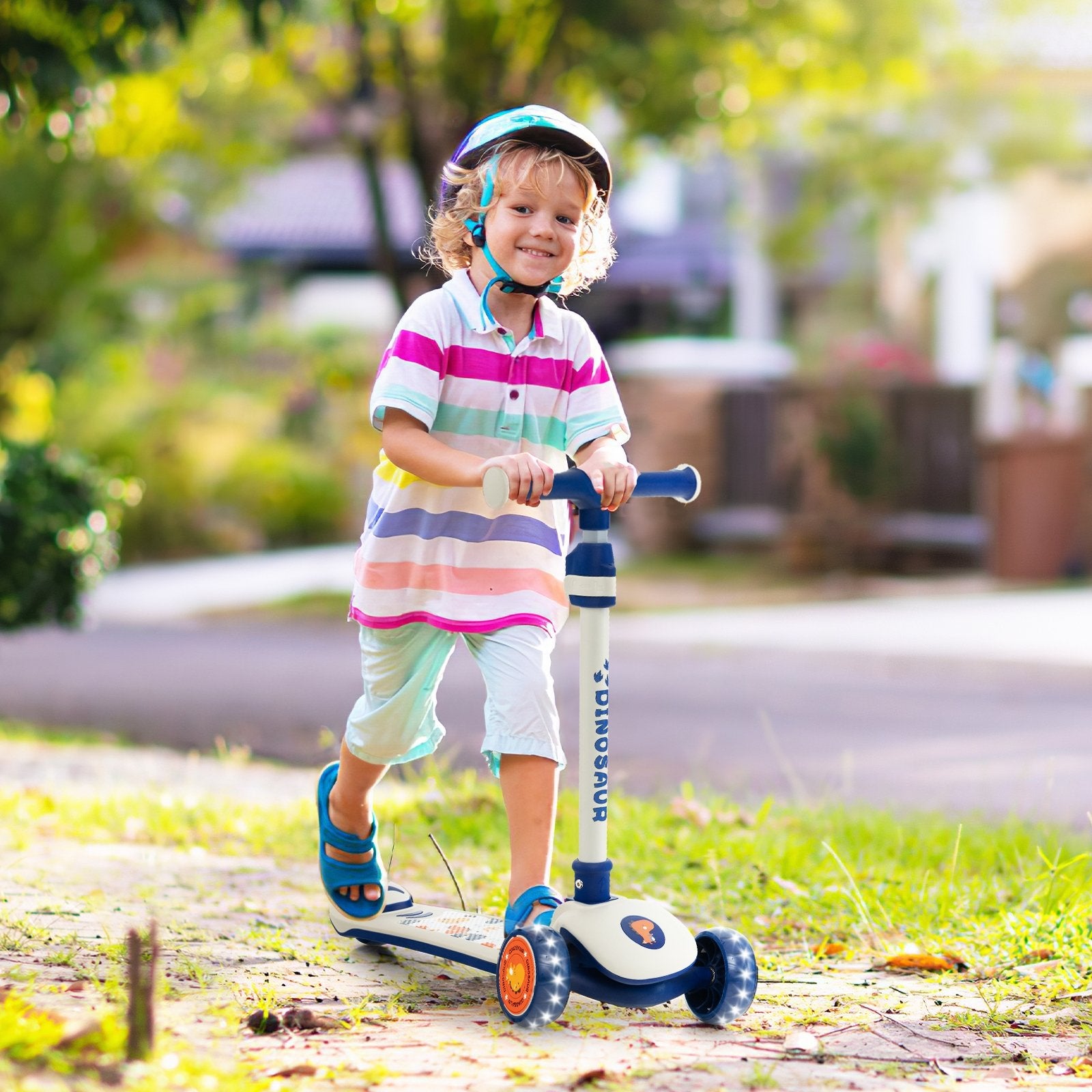 Folding Kids Scooter with Extra Wide Deck and LED Lighted PU Wheels, White Scooters   at Gallery Canada