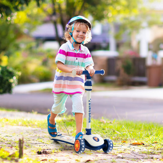 Folding Kids Scooter with Extra Wide Deck and LED Lighted PU Wheels, White - Gallery Canada