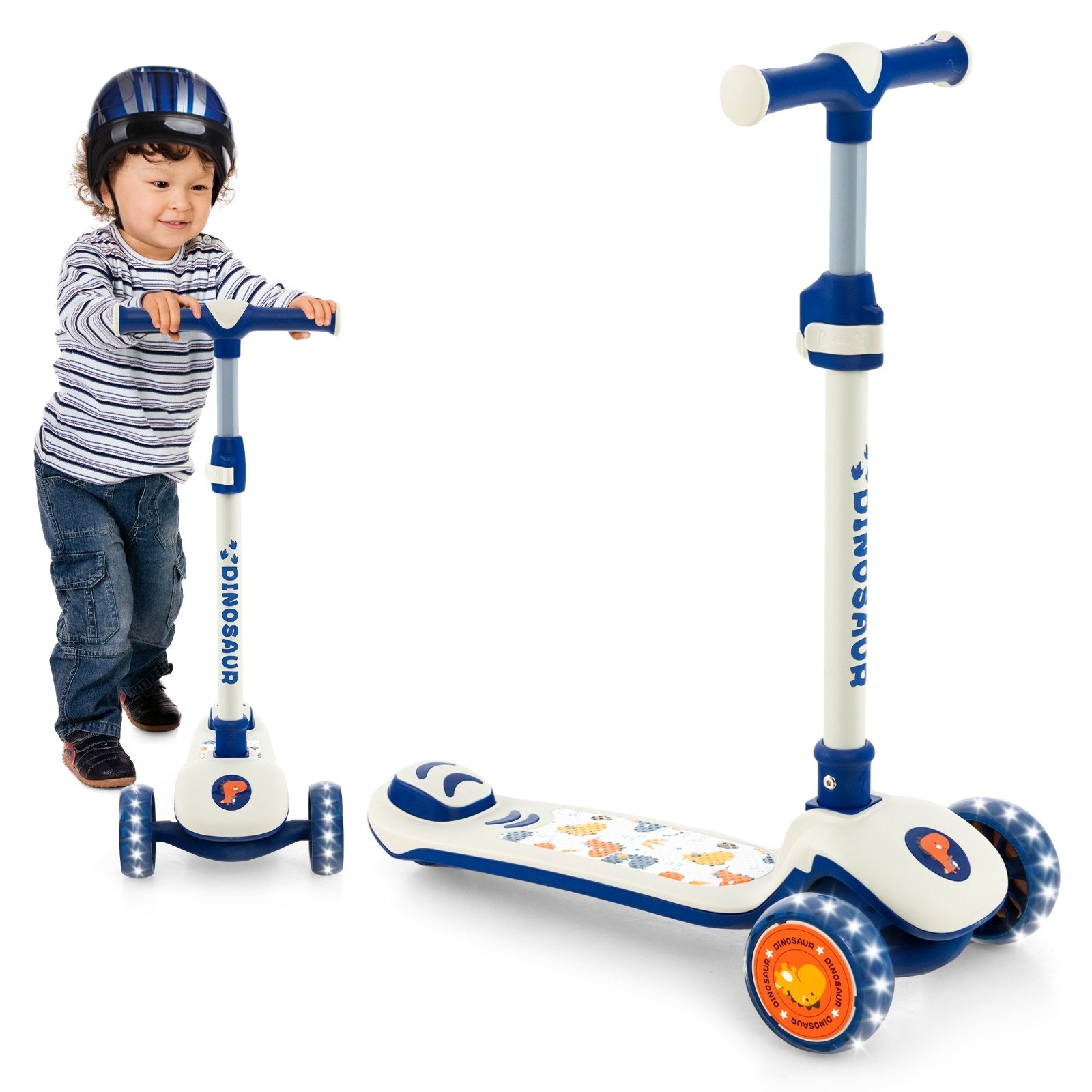 Folding Kids Scooter with Extra Wide Deck and LED Lighted PU Wheels, White Scooters   at Gallery Canada