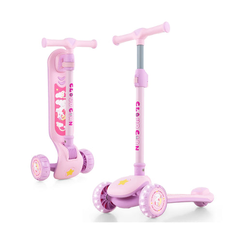 Folding Kids Scooter with Extra Wide Deck and LED Lighted PU Wheels, Purple