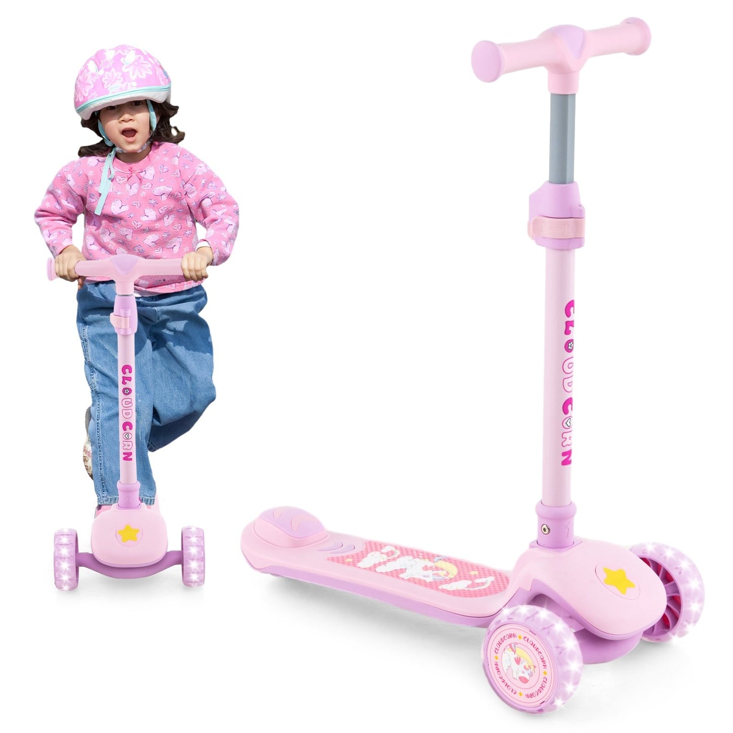 Folding Kids Scooter with Extra Wide Deck and LED Lighted PU Wheels, Purple Scooters   at Gallery Canada