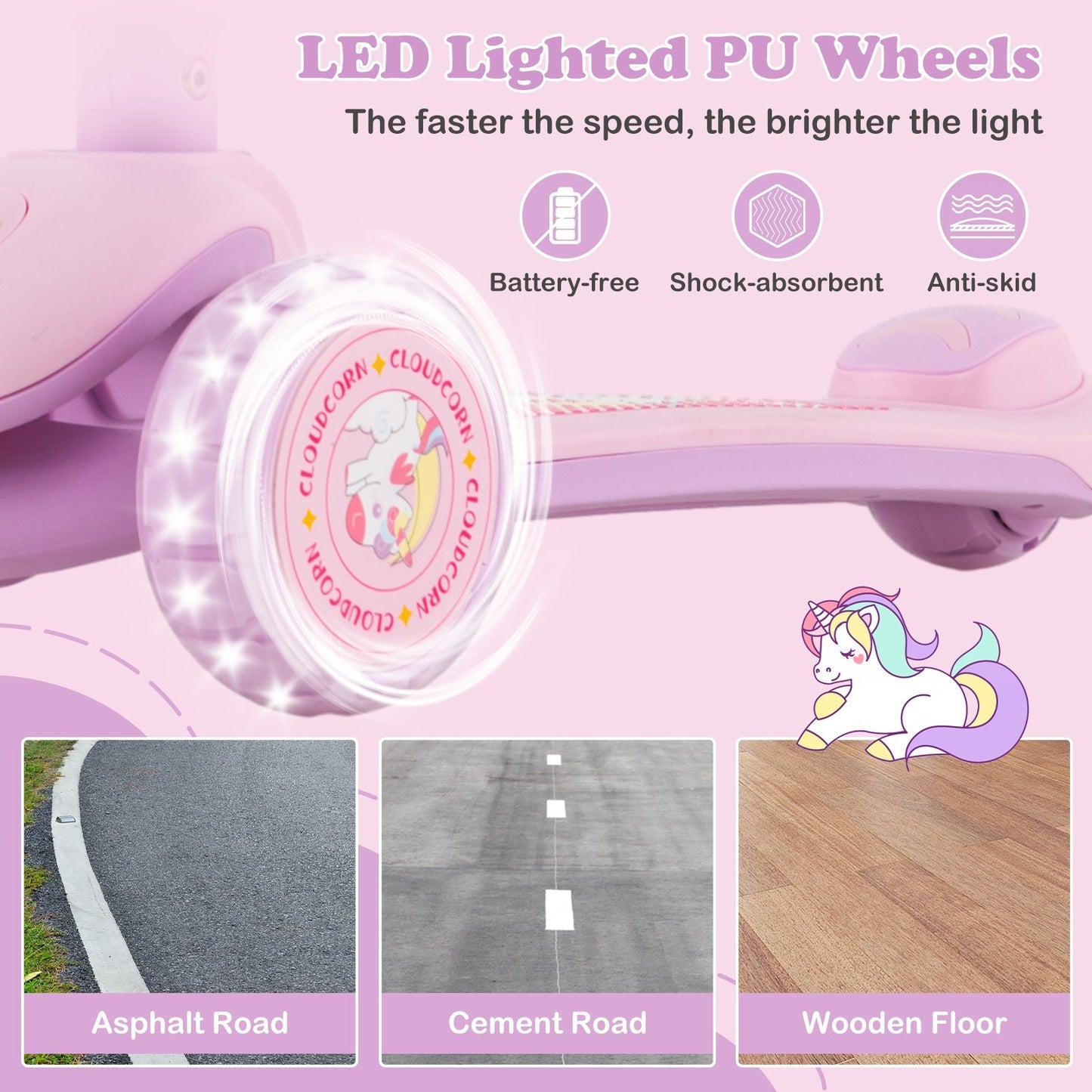 Folding Kids Scooter with Extra Wide Deck and LED Lighted PU Wheels, Purple Scooters   at Gallery Canada