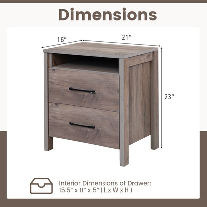 Nightstand with 2 Drawers Farmhouse Bed Side Table with Open Storage Shelf-Grey, Gray Nightstands   at Gallery Canada