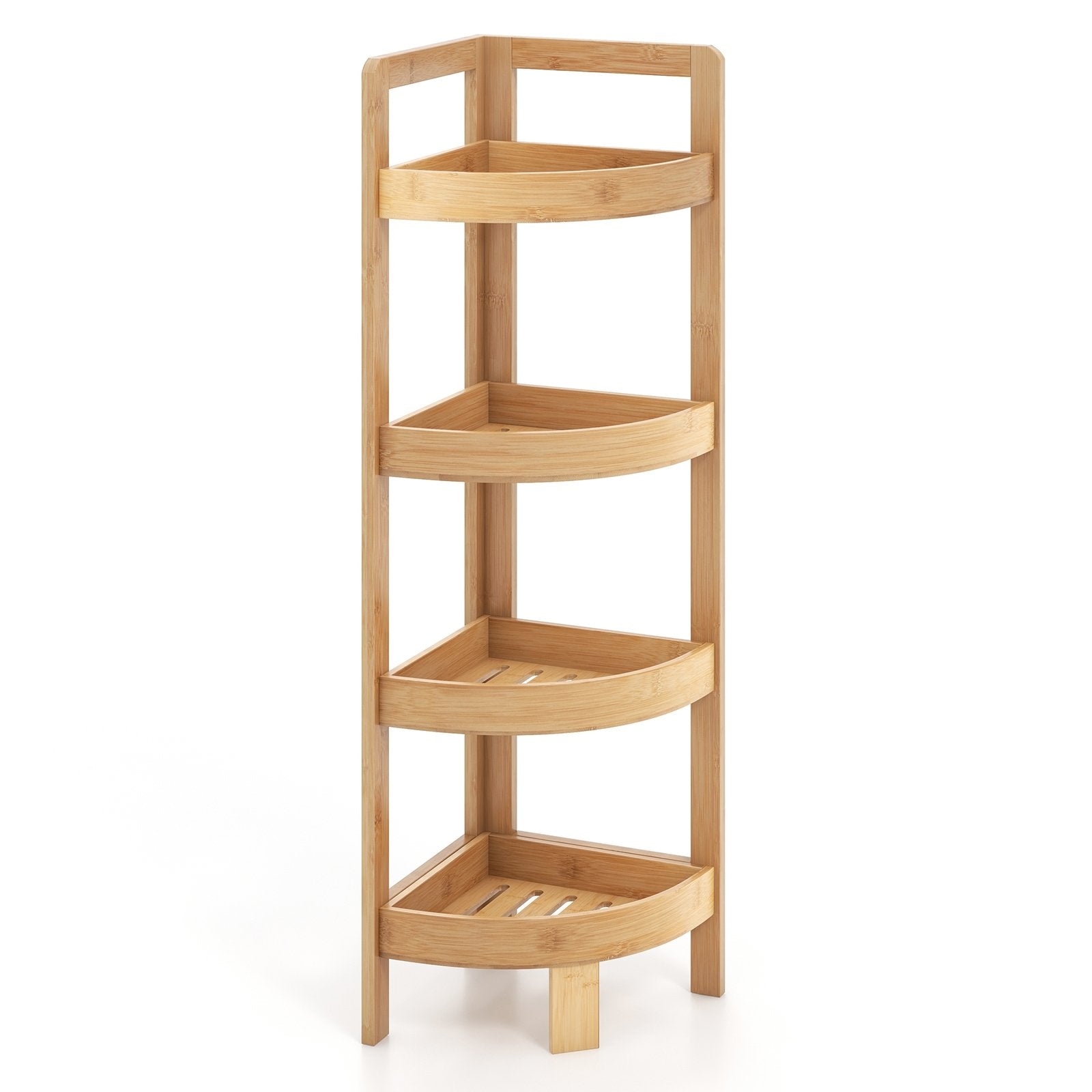 4 Tier Bamboo Corner Shelf Corner Freestanding Storage Organizer Shelving Unit for Bathroom, Natural Floor Cabinets Natural  at Gallery Canada