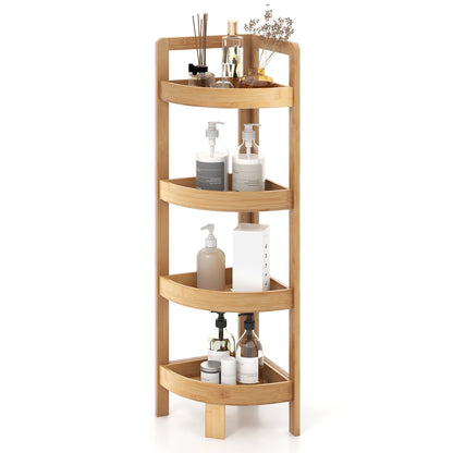 4 Tier Bamboo Corner Shelf Corner Freestanding Storage Organizer Shelving Unit for Bathroom, Natural Floor Cabinets   at Gallery Canada