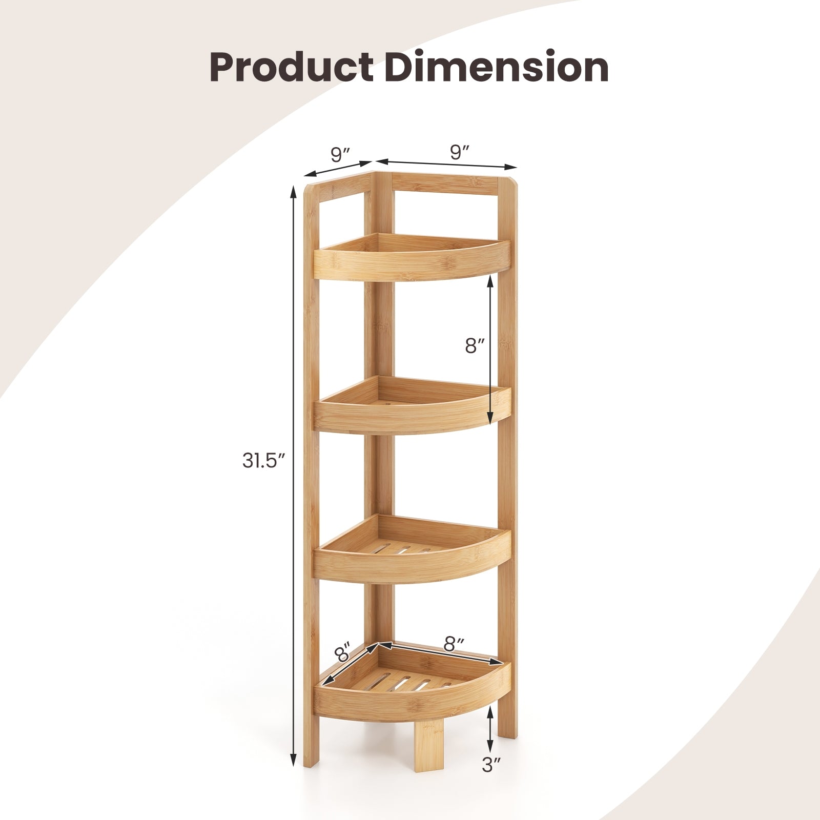 4 Tier Bamboo Corner Shelf Corner Freestanding Storage Organizer Shelving Unit for Bathroom, Natural Floor Cabinets   at Gallery Canada