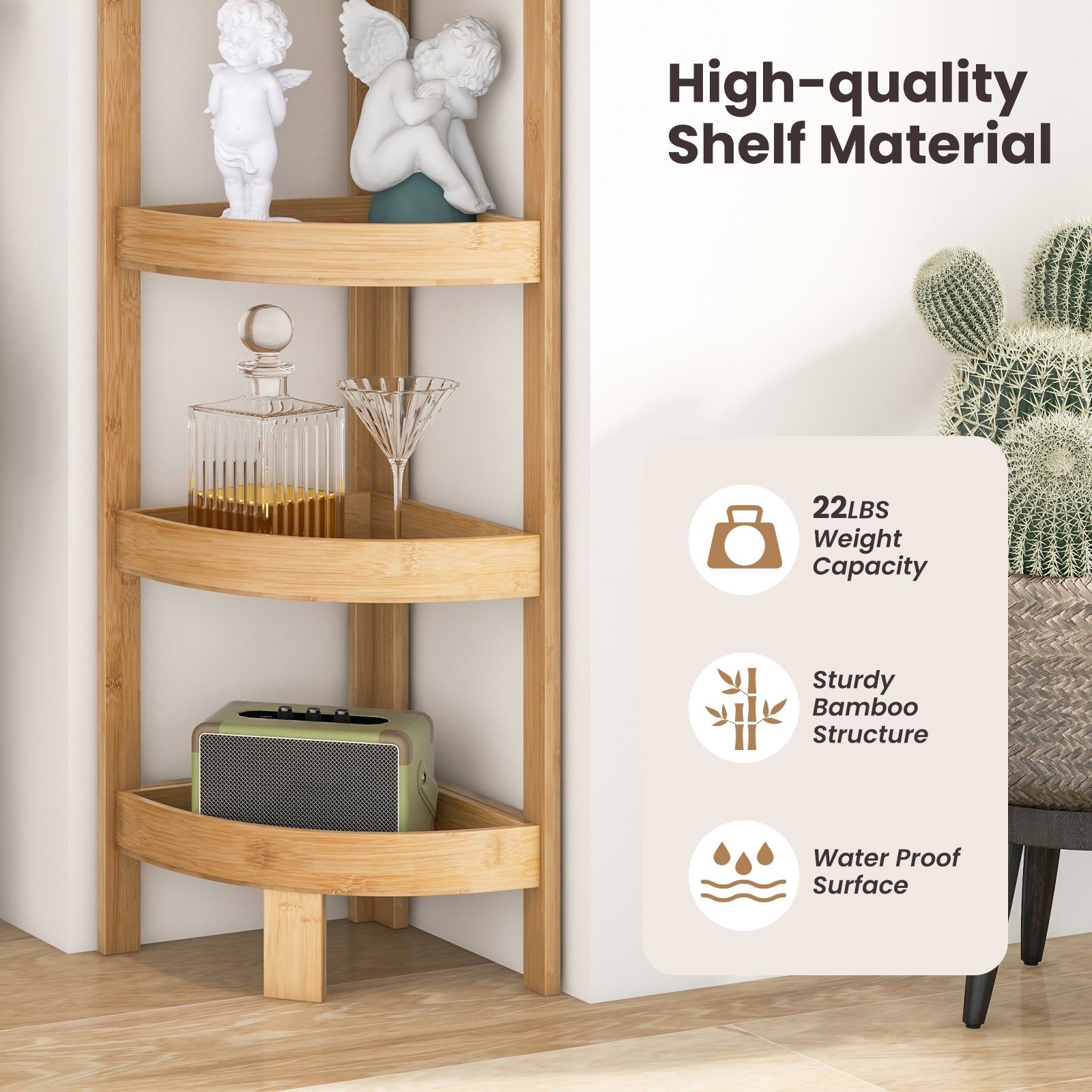 4 Tier Bamboo Corner Shelf Corner Freestanding Storage Organizer Shelving Unit for Bathroom, Natural Floor Cabinets   at Gallery Canada