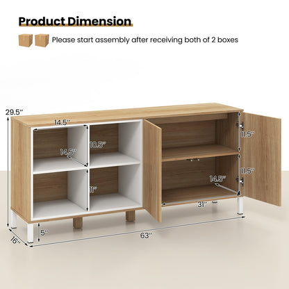 63 Inches Buffet Sideboard with 4 Compartments and Push-to-Open Cabinet, Natural Sideboards Cabinets & Buffets   at Gallery Canada