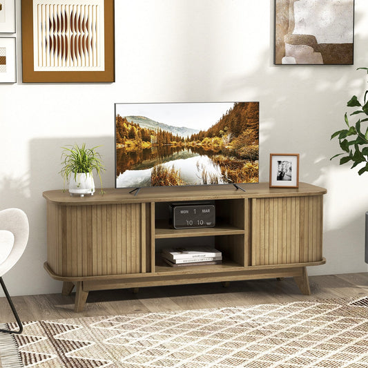 TV Stand for 55-Inch TV Media Console Table with Dual Sliding Doors, Oak Entertainment Centers & TV Stands   at Gallery Canada