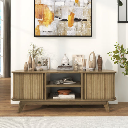 TV Stand for 55-Inch TV Media Console Table with Dual Sliding Doors, Oak Entertainment Centers & TV Stands   at Gallery Canada