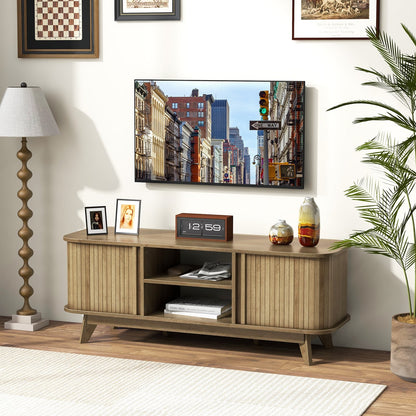 TV Stand for 55-Inch TV Media Console Table with Dual Sliding Doors, Oak Entertainment Centers & TV Stands   at Gallery Canada