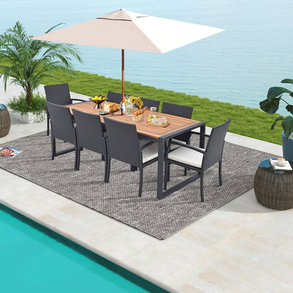 9 Pieces  Patio Rattan Dining Set with Acacia Wood Table for Backyard  Garden-L-shaped Handrail Patio Furniture Sets   at Gallery Canada