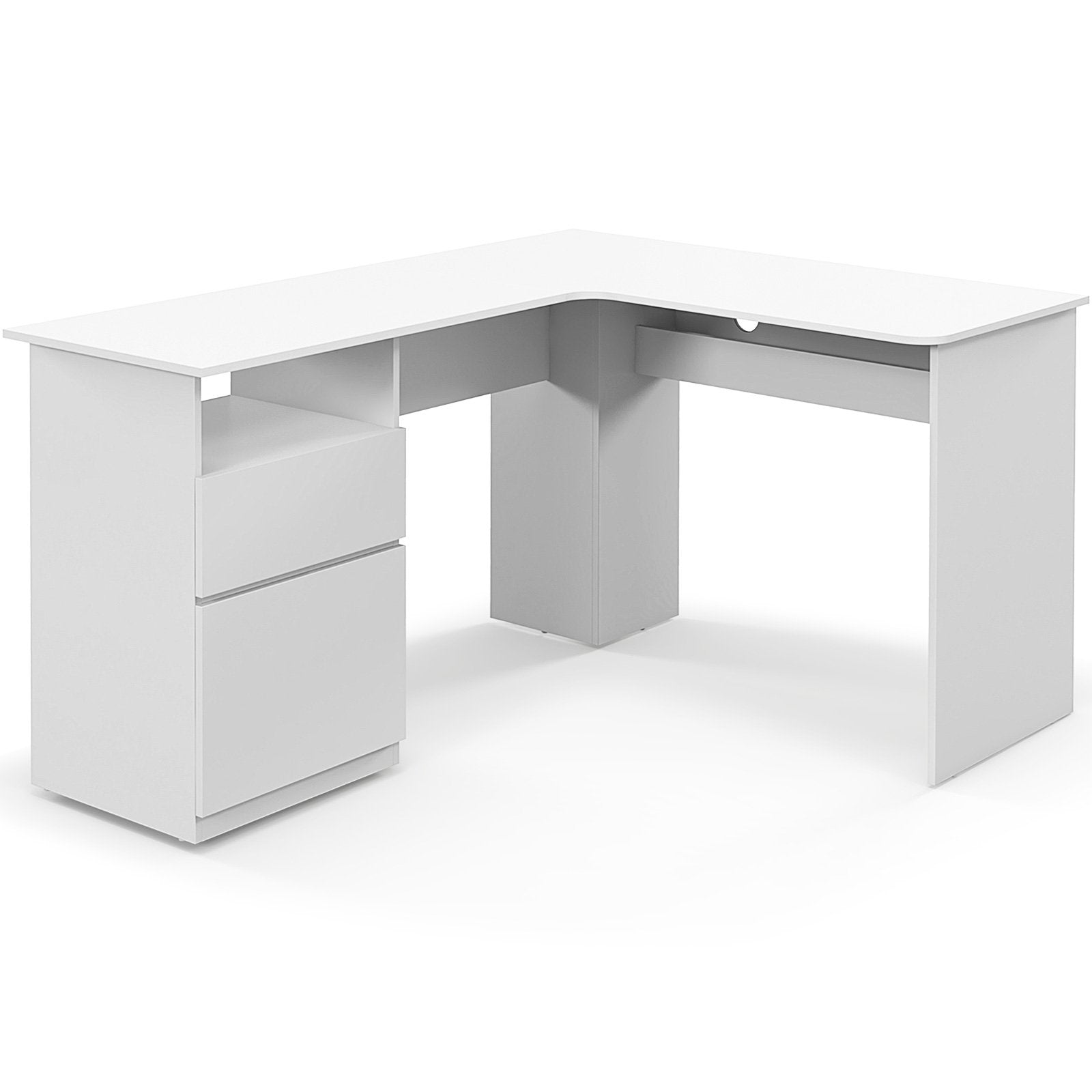 L-Shaped Computer Desk with Letter File Drawer, White L-Shaped Desks   at Gallery Canada